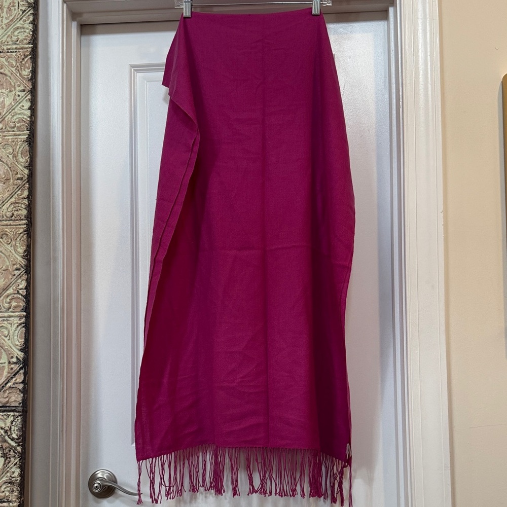 Cashmere Wool Blend Tissue Fringed Shawl